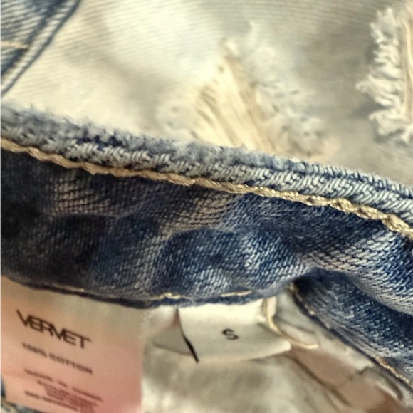 VERVET LA Destroyed Two Tone Denim Shorts Small Raw Hem Grunge Streetwear W 28 - Picture 5 of 9